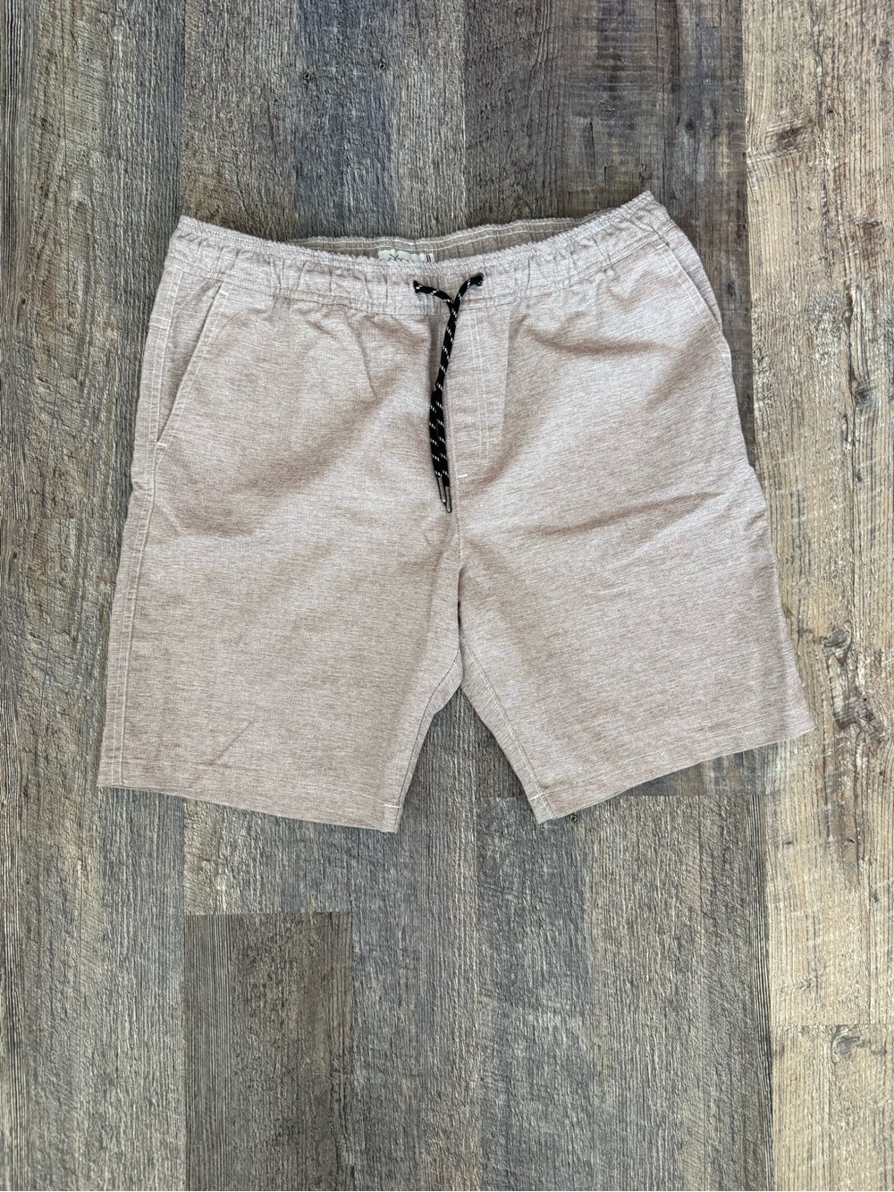 Departwest Men's Flat Front Drawstring Shorts Elastic Waist Light Burgundy Beige